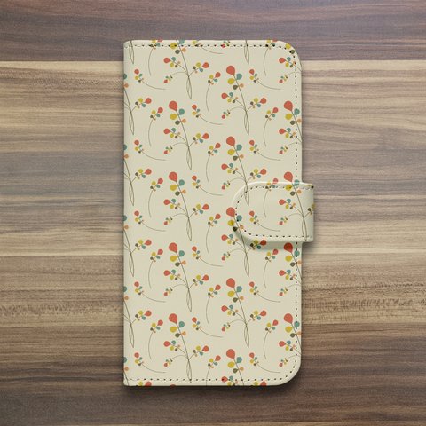 レトロな花柄の手帳型iPhoneケース　　アイフォンケース　スマホケース　Android　Xperia　アンドロイド　エクスペリア