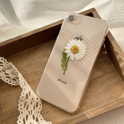 【一輪ノースポール】 押し花スマホケース　スマホケース　ソフトケース　バンパーケース　手帳型ケース　14 13 13pro 12 12mini 7 8 SE2 X XR シンプル　ノースポール　一輪