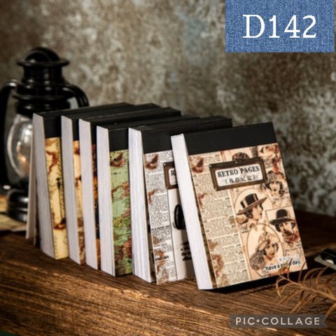 D142★retro pages★豆本サイズシールブック6種類セット★コラージュにも★