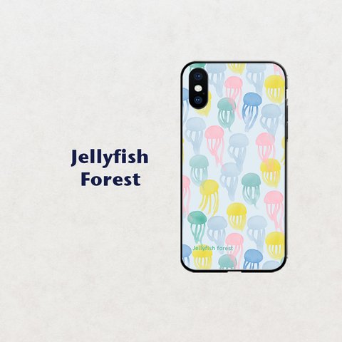 【クラゲの森】水色　 スマホケース　iphone android ほぼ全機種対応