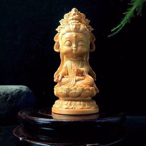 珍品 菩薩 仏教工芸品　 時代仏像　縁起物 極上品 精密細工 木彫仏像
