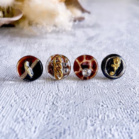 glass flat round 6way button series 《4点セット》