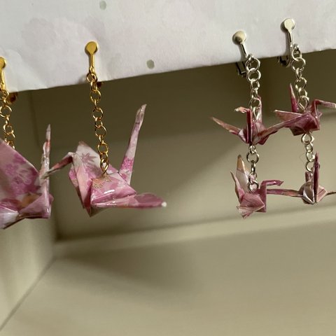 折り紙鶴の大小イヤリングセット