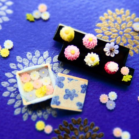 ミニチュア　秋の和菓子1　重陽の節句　着せ綿、菊