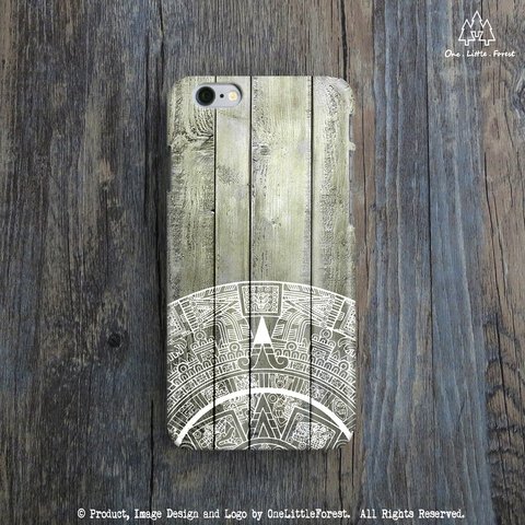 太陽の石 ヴィンテージ ウッド iPhoneケース [iPhone4/4s～iPhone8 , iPhone8 plus]　アズテック カレンダー ストーン 木製 木目調 アンティーク