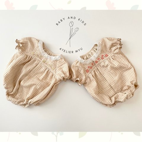 race collar刺繍ロンパース  【pinkピンク】70サイズ　