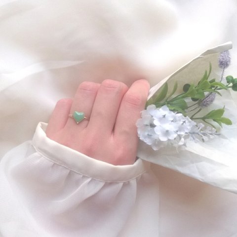 petit heart ring ちいさな ハートリング No.01 (ミントグリーン・約9号フリーサイズ )