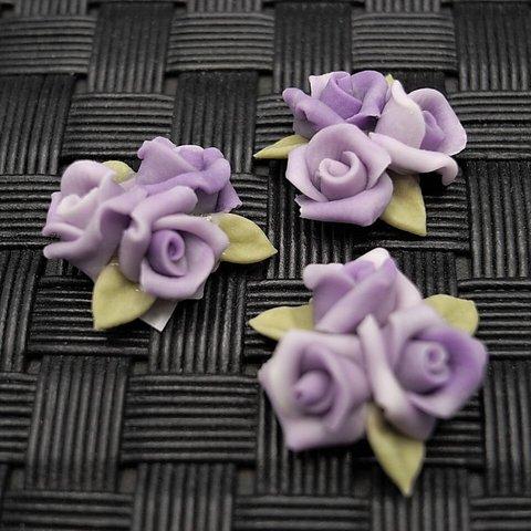 1セット限★薔薇パーツ 三連パープルmini 樹脂粘土 3個セット