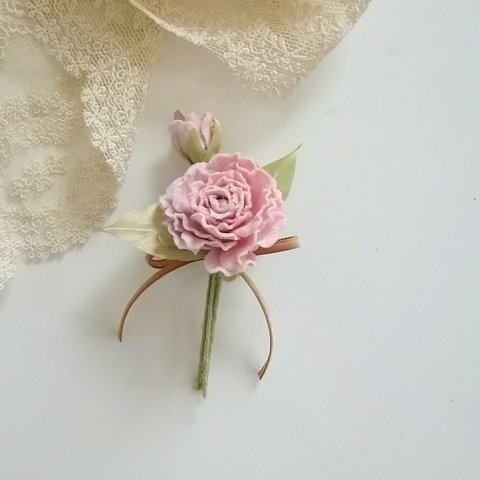 染め布花＊蕾つきミニ薔薇のコサージュ　