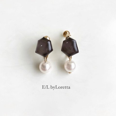 Mini KAKERA pearl pierce/earring (Brown) [cc]