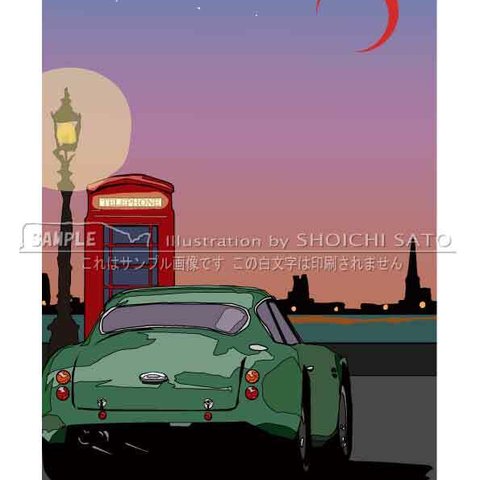 「Twilight moon」 イギリス 夜景 風景 イラスト ポスター A4サイズ 