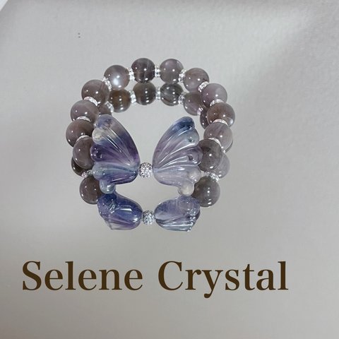 スケルタルクォーツ　フローライト蝶々　ブレスレット　天然石ブレスレット　ブレスレット　Selene crystal  人気大人かわいい　おすすめ