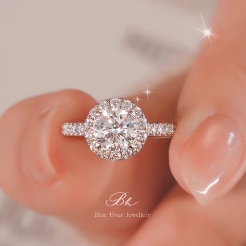 モアッサナイト ラウンド ヘイローリング  0.5ct/1ct/2ct キラキラ ゴージャス ラグジュアリー モアサナイト