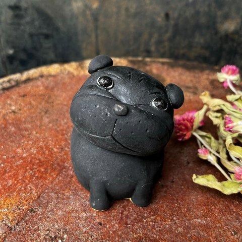 パグ（黒）Ｏ-402-2　　陶製　/Pug/哈巴狗