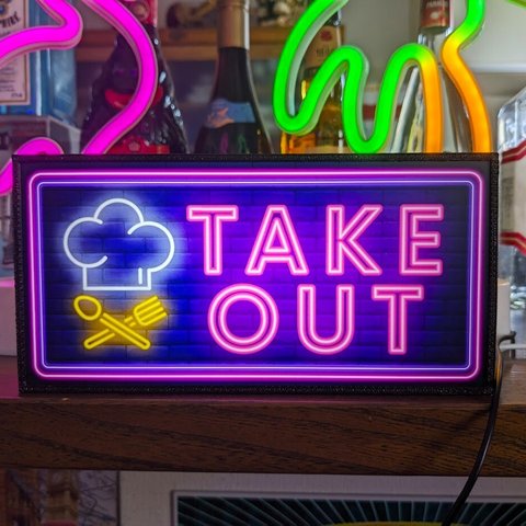 TAKE OUT テイクアウト 食事 お持ち帰り お土産 店舗 キッチンカー 屋台 テーブル カウンター ミニチュア サイン 看板 置物 雑貨 ライトBOX 電飾看板 電光看板