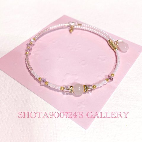 🌸Thanks100🌸［再販7］🌸桜ピンク🌸　ローズクォーツ　シングル　ワイヤー　ブレスレッド　#桜　ピンク　ブレスレッド　パステルカラー