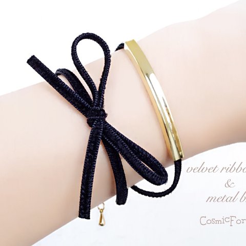 velvet ribbon & metal bracelet