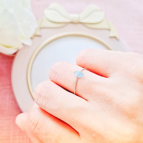 アクアマリン💓ステンレスワイヤー✨フリーサイズ🆓リング💍