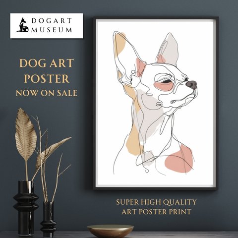 【犬と線 - チワワ犬 No.2】モダンアートポスター ラインアート 犬の絵 犬の絵画 犬のイラスト