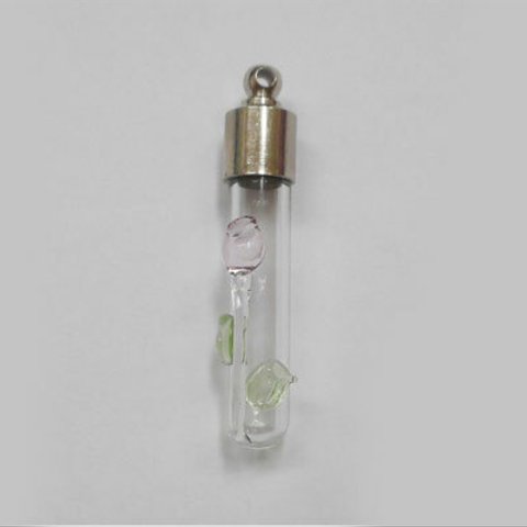 香水 ペンダント　ネックレス/アロマ ペンダント ネックレス/ガラス容器 香水瓶 0.2ml デコ 素材 円柱型ピンクカラー ko-botl-b