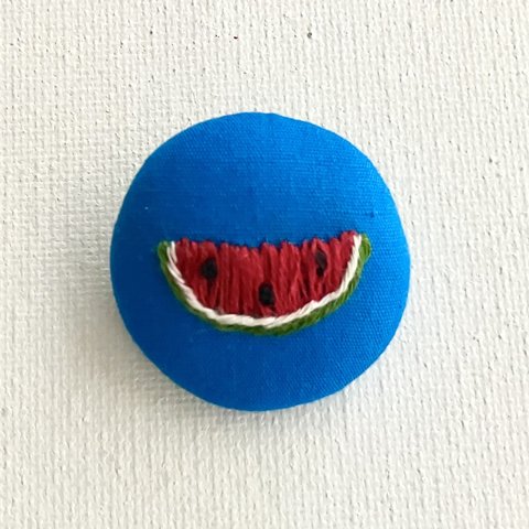 スイカ_刺繍ブローチ ターコイズ