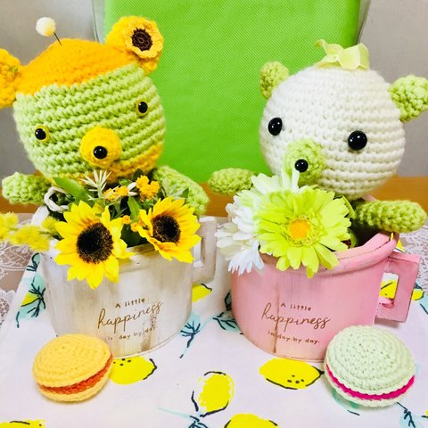 ティーカップフラワー💐ベアー🐻とマカロン💕