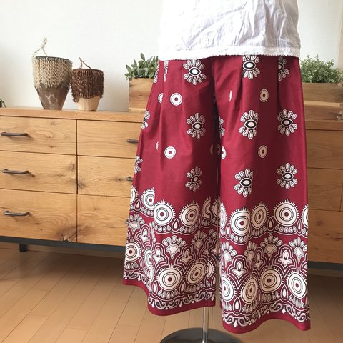 ＜Sweet African＞アフリカ生地のtack wide pants・red × white flower