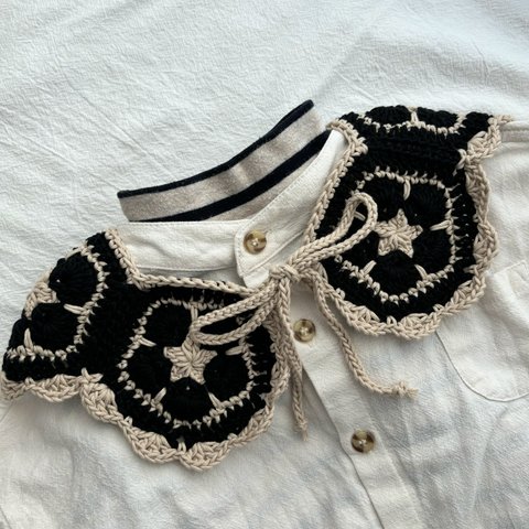 Baby&kids お花のつけ襟【①black×beige】cotton100%