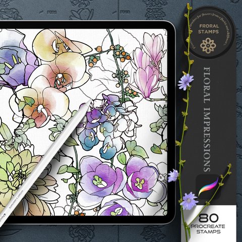 Floral-Impressions 80＋proctreate stamps-フローラルインプレッション プロクリエイト スタンプブラシ