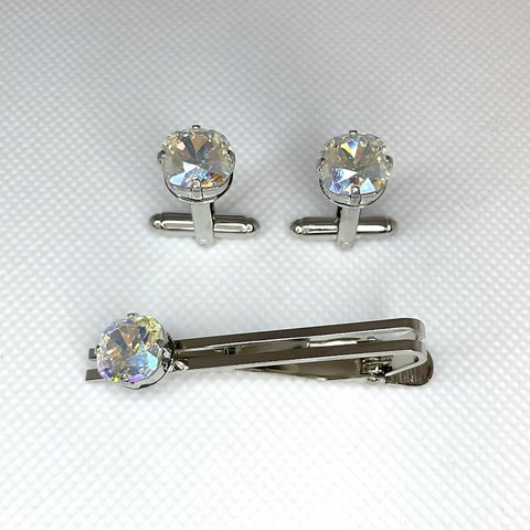 SWAROVSKI カフス♡ネクタイピン セット  クリスタルシマー スワロフスキー 