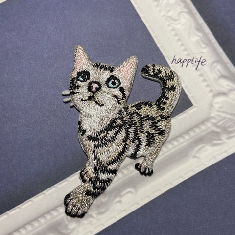 1枚入　ネコ　猫　刺繍アイロンワッペン