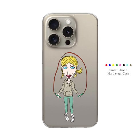 スマホケース ハードタイプ 透明 クリア 縄跳び 女の子 可愛い オリジナルイラスト iPhone アイフォンケース android