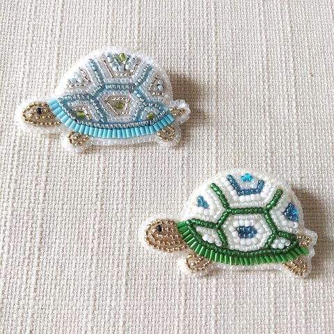 ビーズ刺繍ブローチ/亀(M-227)