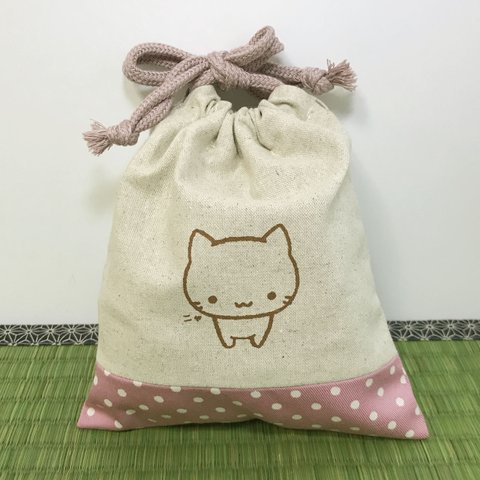 ミコちゃん　巾着〈くすみピンク〉