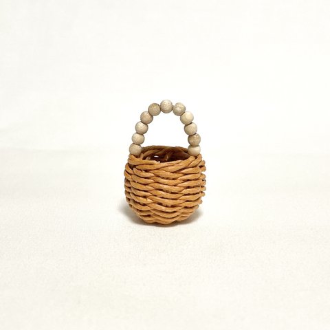 ウッドビーズハンドルカゴバッグ　ミニチュア / Miniature Wood Beads Handle Basket / hinoki