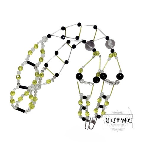 《Resin×beads chain》series.Resin × glass beads    «Clear+black+yellow color» レジン ビーズ スマホショルダー