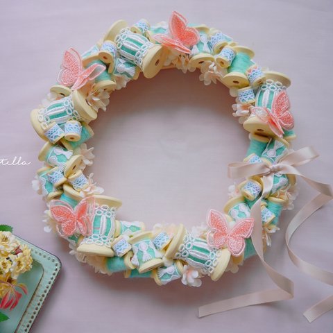 Wreath ***bobbin merletto farfalla custard