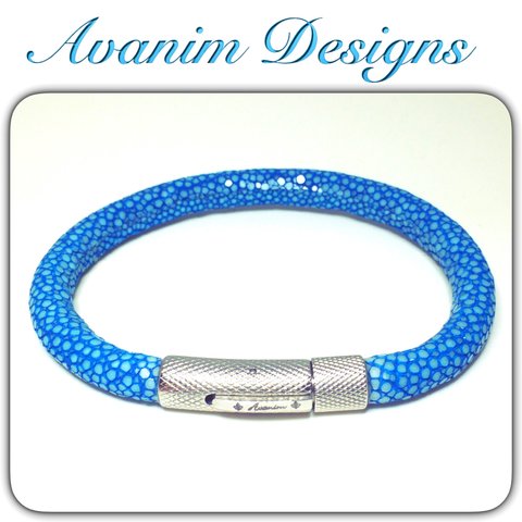 海のジュエリー＊ターコイズブルースティングレイ本エイ革ブレスレット6mm turquoise  blue stingray bracelet