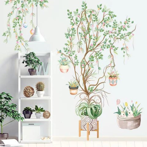 ウォールステッカー S181 植物　植木鉢　ウサギ　葉　自然　DIY 壁シール　インテリアシート　剥がせるシール 送料無料 