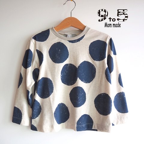 【在庫処分セール　20％OFF】大きなみず玉模様の長袖Tシャツ　Big Polka-dot Tee (Navy blue)