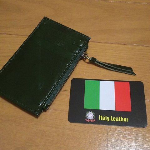 欧州革 イタリア製 オイルレザー 財布 薄型 エイジング アーミー グリーン
