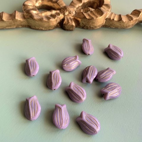 【2コセット】vintage#czech beads#チェコビーズ　TULIP flower16✖️13㍉　lavender/bronze