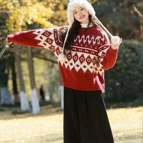 香風セット 秋冬 クリスマス 赤い セーター カーディガン コート+ハーフスカート 2枚セット