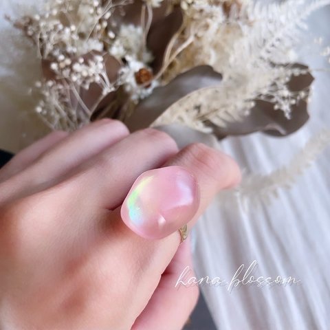 glass wave oval feminine pink aurora ring