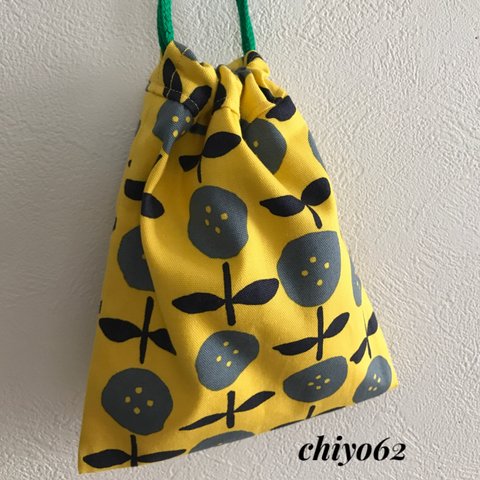 ¥600→¥500  巾着袋☆北欧のお花❇︎イエロー コップ袋