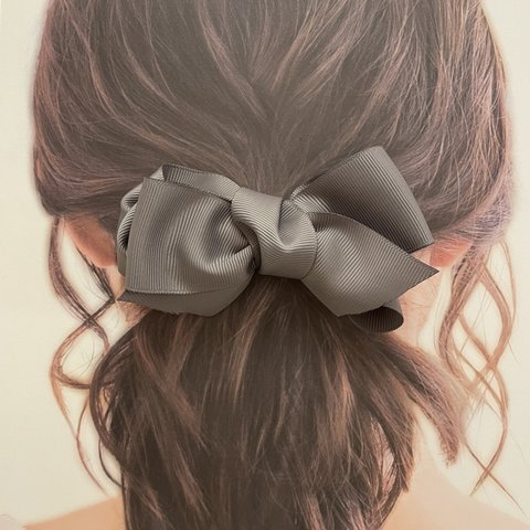  ♡ふんわりリボンのボリュームヘアゴム ♡グレー ヘアアクセサリー