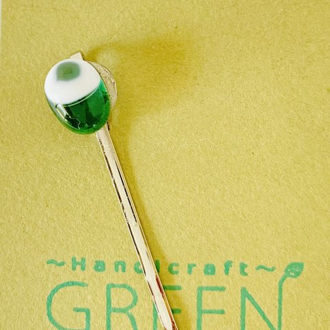 【ガラス】ヘアピン・銀♥白・クリア緑