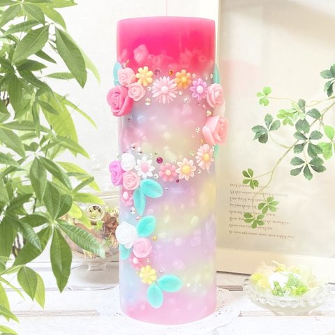 Φ10.3cm×H30cm スワロフスキーキャンドル (ピンク) № 000503 /Swarovski Candle