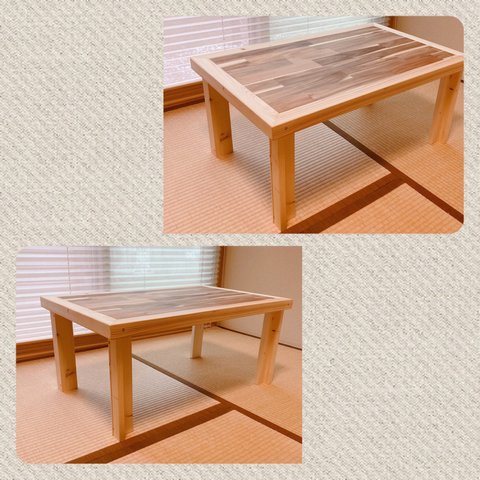シンプルな素材コンビテーブル