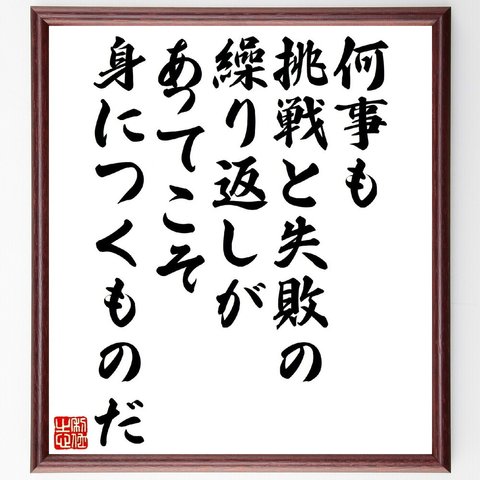 バックミンスター・フラーの名言「何事も挑戦と失敗の繰り返しがあってこそ、身につくものだ」額付き書道色紙／受注後直筆（V1280）